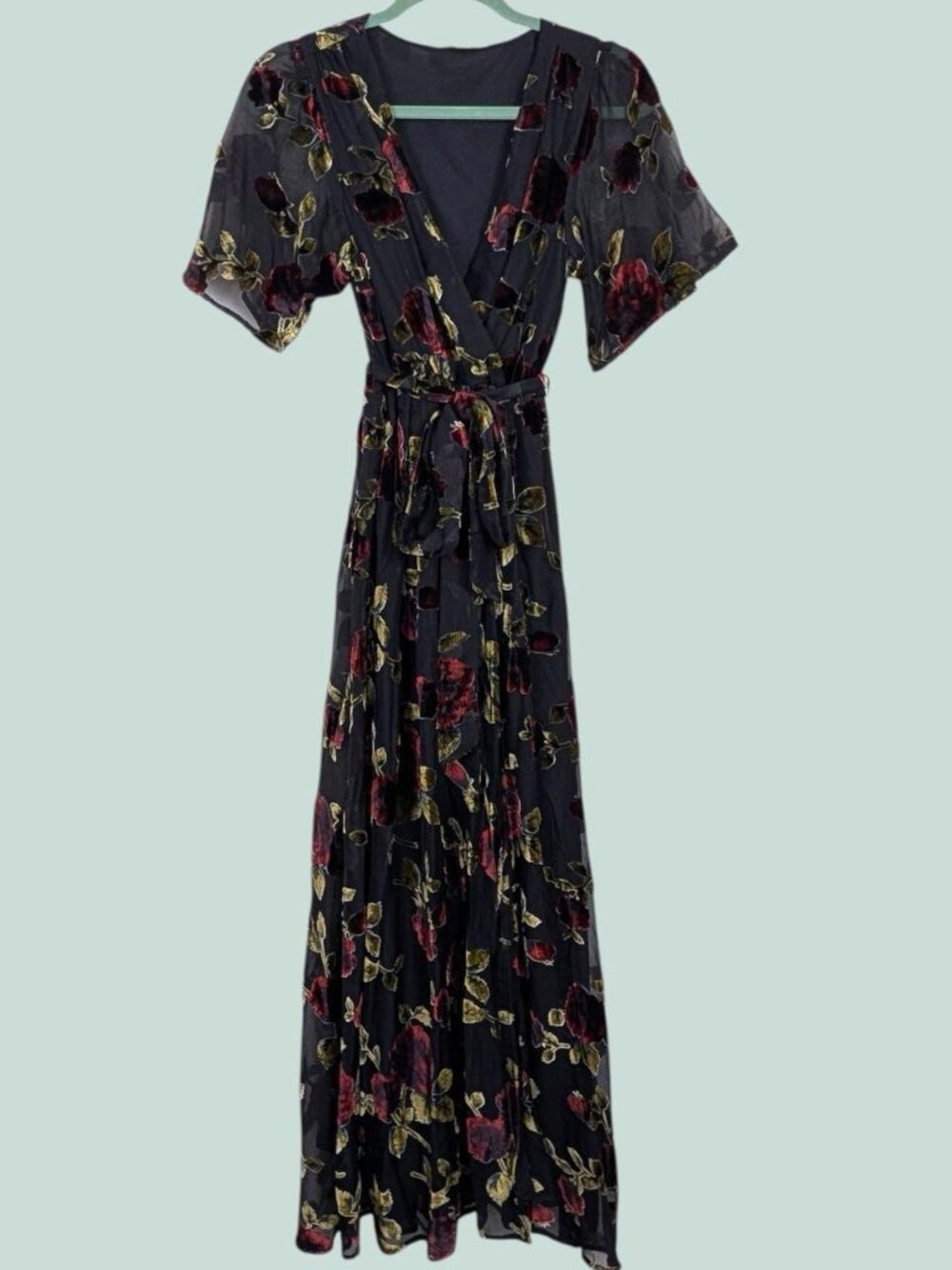 Baltic Born Uma Black Floral Velvet Burnout Maxi Dress